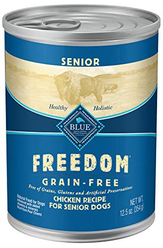 Blue Buffalo Freedom Grain Free Natural Senior Wet Dog Food, Chicken 12.5oz cans (Pack of 12)