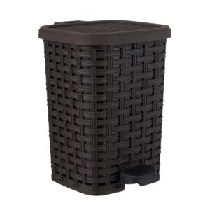 superio small wicker step on trash can with foot pedal – outdoor and indoor brown 6 qt trash can, waste basket for bathroom, kitchen, office, patio, or backyard