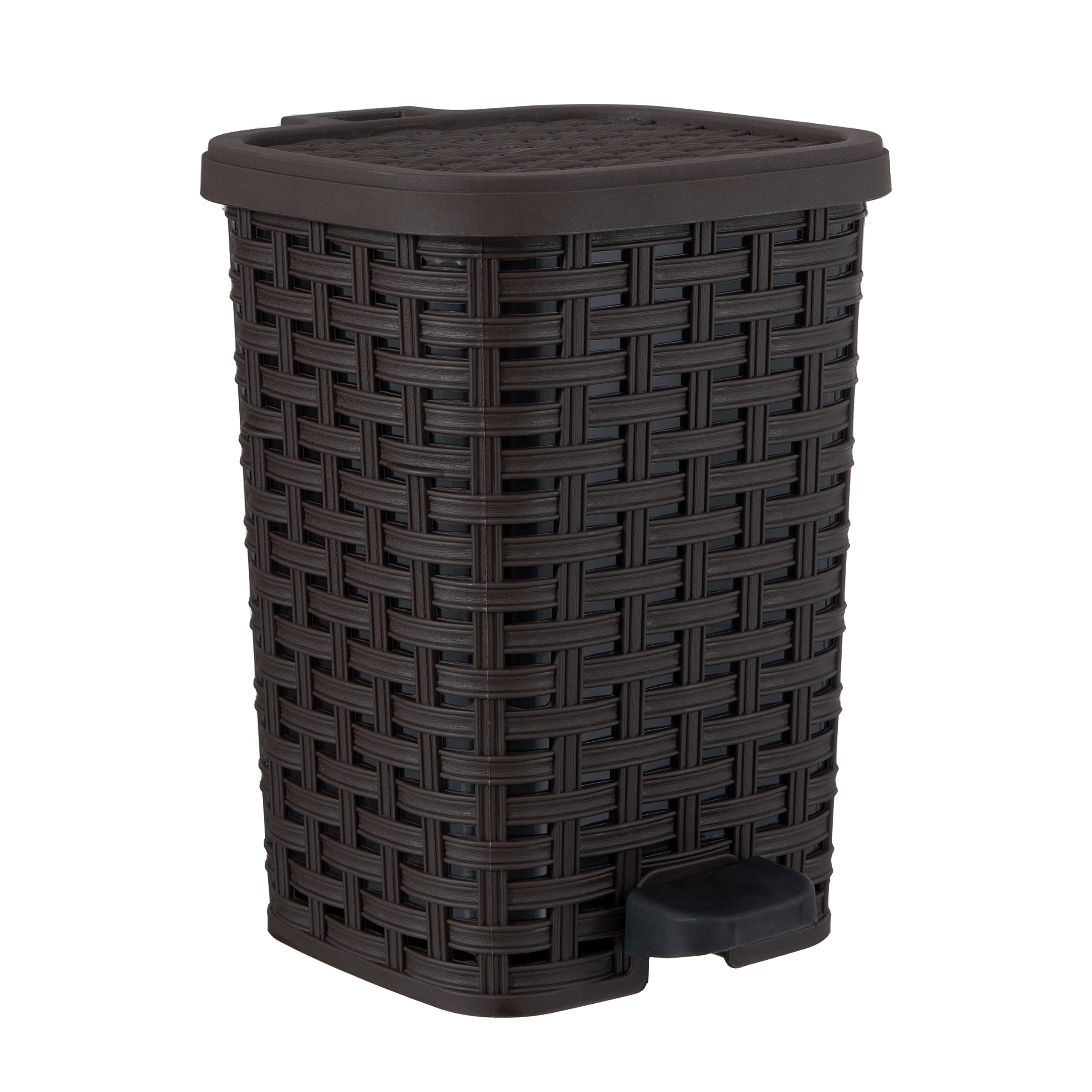 Superio Small Wicker Step On Trash Can with Foot Pedal – Outdoor and Indoor Brown 6 qt Trash Can, Waste Basket for Bathroom, Kitchen, Office, Patio, or Backyard
