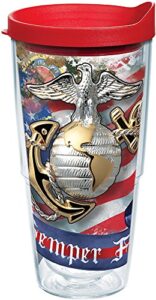 tervis marines eagle and anchor tumbler with wrap and red lid 24oz, clear
