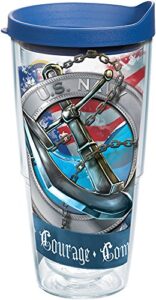 tervis navy made in usa double walled insulated tumbler travel cup keeps drinks cold & hot, 24oz, anchor