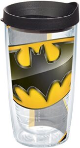 tervis dc comics batman logo made in usa double walled insulated tumbler travel cup keeps drinks cold & hot, 16oz, black lid