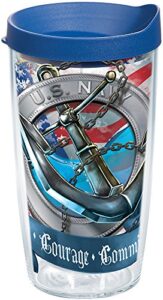 tervis navy made in usa double walled insulated tumbler travel cup keeps drinks cold & hot, 16oz, anchor