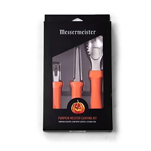 Messermeister 3-Piece Pumpkin Carving Set - Includes Scraper, Sawtooth Carver & Etching Tool - AISI420 Stainless Steel & Soft-Grip Handle