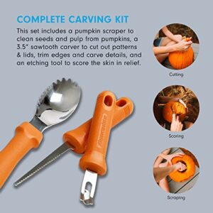 Messermeister 3-Piece Pumpkin Carving Set - Includes Scraper, Sawtooth Carver & Etching Tool - AISI420 Stainless Steel & Soft-Grip Handle