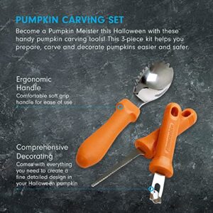 Messermeister 3-Piece Pumpkin Carving Set - Includes Scraper, Sawtooth Carver & Etching Tool - AISI420 Stainless Steel & Soft-Grip Handle