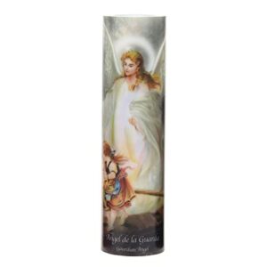 stonebriar the saints collection guardian angel flickering led prayer candle with automatic timer, religious gift ideas for mom, dad, sister, brother, and friends 8 inches