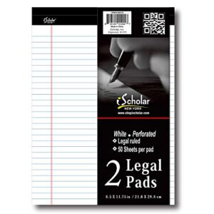 ischolar notable white legal pad, 8.5 x 11 inches, 50 sheets per pad - pack of 2 (68112)