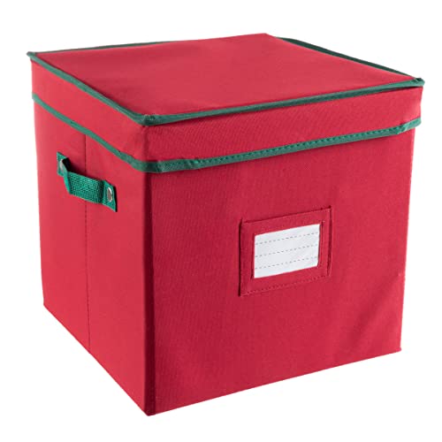 Elf Stor Christmas Box with Adjustable Dividers and Lid Ornaments Storage, Red