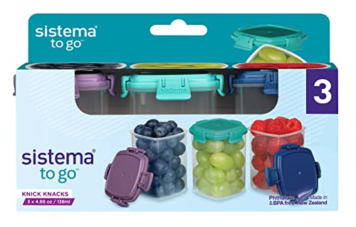 Sistema To Go Collection Medium Knick Knack Snack Container, 4.6 oz./136 ml, Multi color, 3 Count