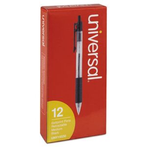 universal unv15530 comfort grip retractable medium 1mm ballpoint pens - black (1 dozen)