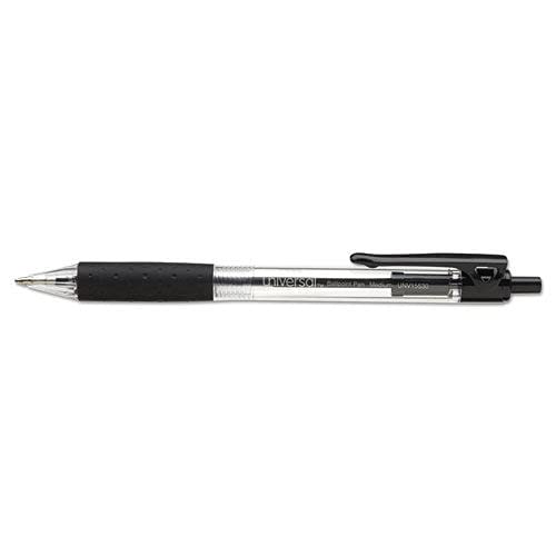 Universal UNV15530 Comfort Grip Retractable Medium 1mm Ballpoint Pens - Black (1 Dozen)