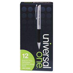 universal comfort grip ballpoint pen, retractable, medium 1 mm, black ink, silver barrel, dozen