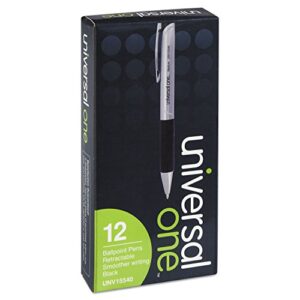 Universal Comfort Grip Ballpoint Pen, Retractable, Medium 1 Mm, Black Ink, Silver Barrel, Dozen