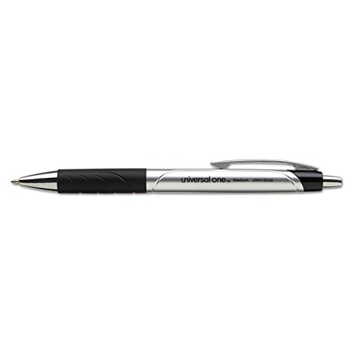 Universal Comfort Grip Ballpoint Pen, Retractable, Medium 1 Mm, Black Ink, Silver Barrel, Dozen