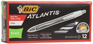bic glide exact ballpoint pen, retractable, fine 0.7 mm, black ink, black barrel, dozen