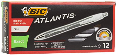 BIC Glide Exact Ballpoint Pen, Retractable, Fine 0.7 Mm, Black Ink, Black Barrel, Dozen