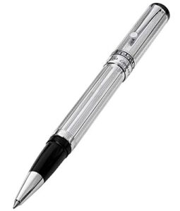 xezo tribune pure platinum layered diamond-cut fine rollerball pen, weighty and balanced, individually numbered (tribune platinum r), silver, black