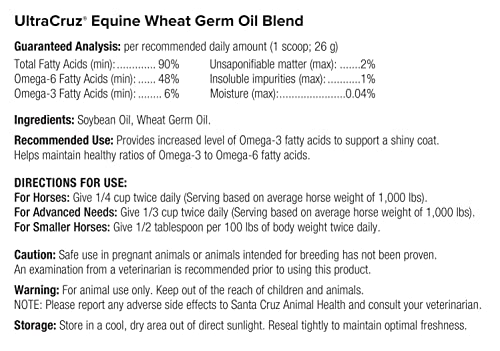 UltraCruz Wheat Germ Oil Blend Supplement for Horses and Livestock, 1 Gallon (125 Day Supply)