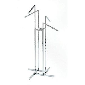 clothing rack – heavy duty chrome 4 way rack, adjustable arms, square tubing, perfect for clothing store display with 4 slanted arms