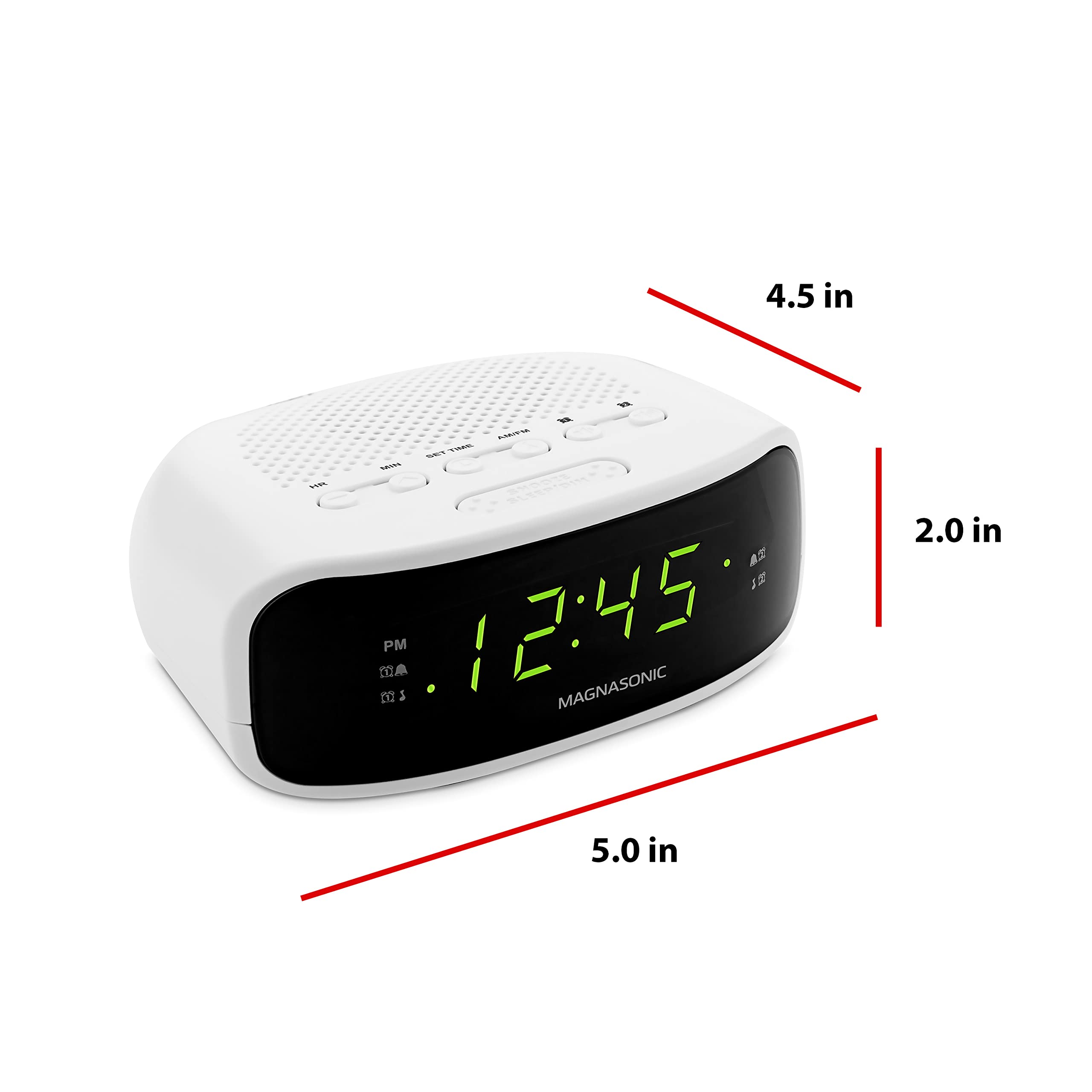 Magnasonic Digital AM/FM Clock Radio with Battery Backup, Dual Alarm, Sleep & Snooze Functions, Display Dimming Option,White (EAAC201)