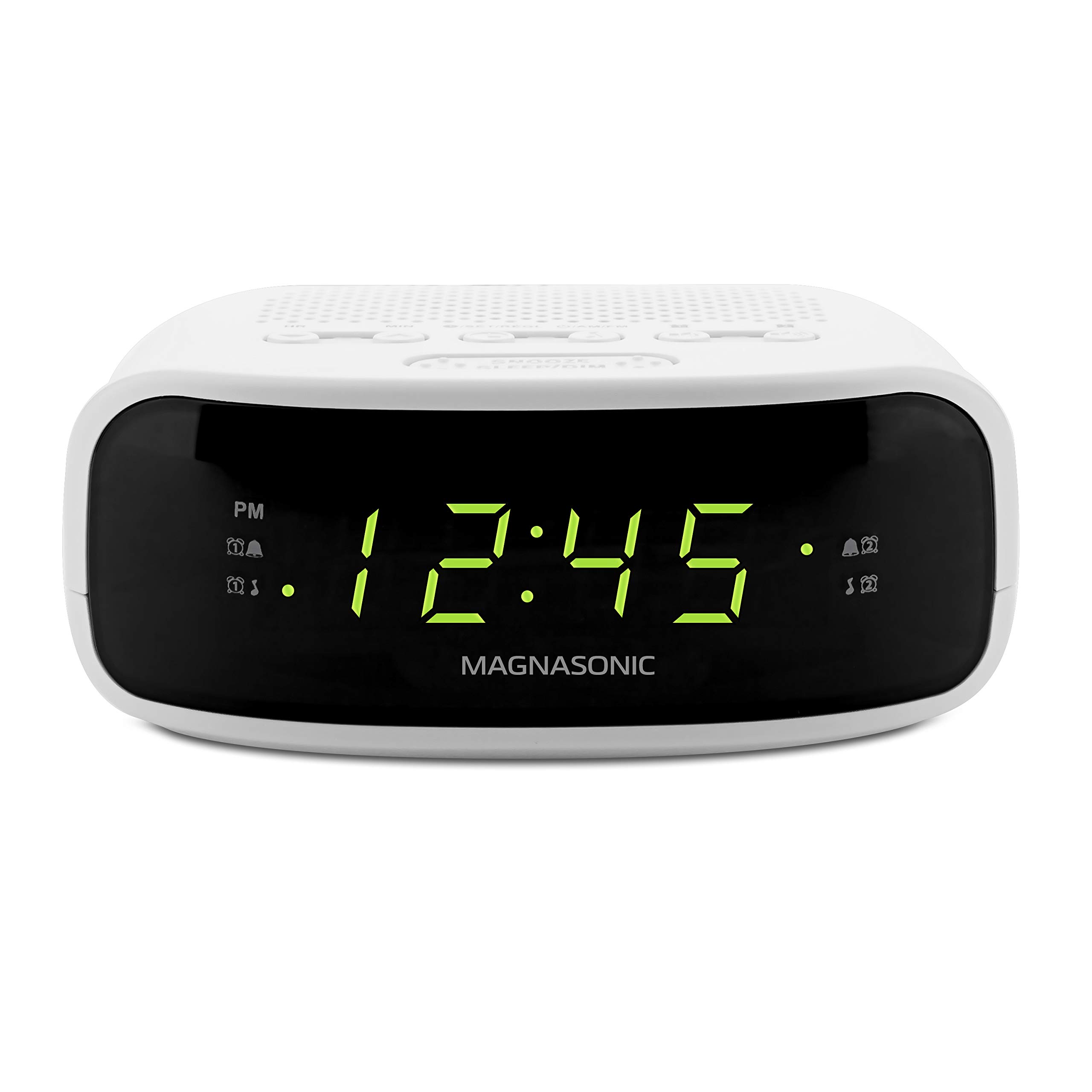 Magnasonic Digital AM/FM Clock Radio with Battery Backup, Dual Alarm, Sleep & Snooze Functions, Display Dimming Option,White (EAAC201)