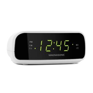 Magnasonic Digital AM/FM Clock Radio with Battery Backup, Dual Alarm, Sleep & Snooze Functions, Display Dimming Option,White (EAAC201)