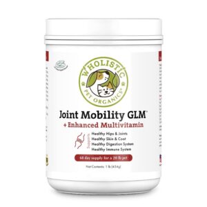 wholistic pet organics - dog joint supplement: joint mobility with green lipped mussel - 1 lb - dogs hip and joint support supplement - glucosamine chondroitin for dogs with msm, vitamins & minerals