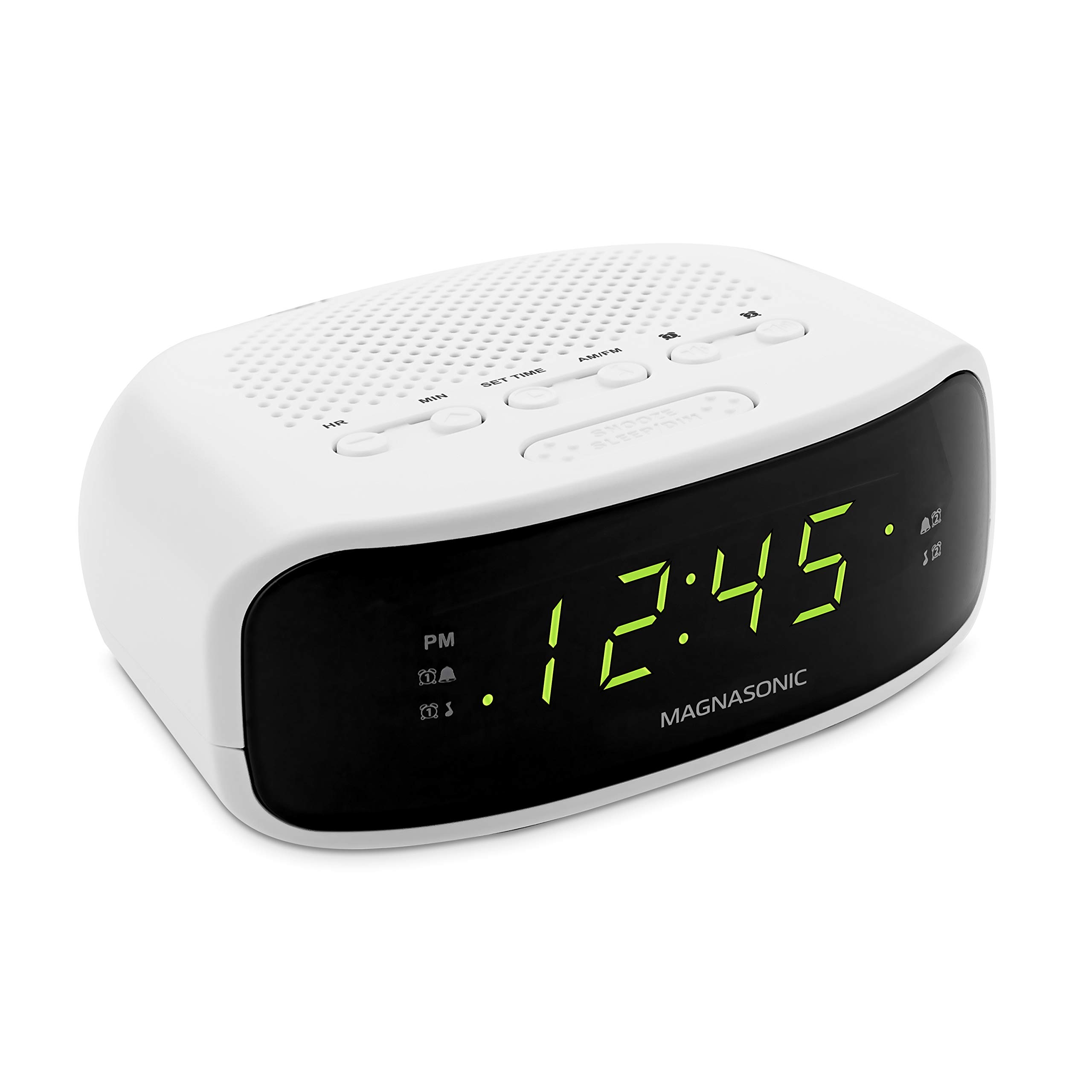 Magnasonic Digital AM/FM Clock Radio with Battery Backup, Dual Alarm, Sleep & Snooze Functions, Display Dimming Option,White (EAAC201)