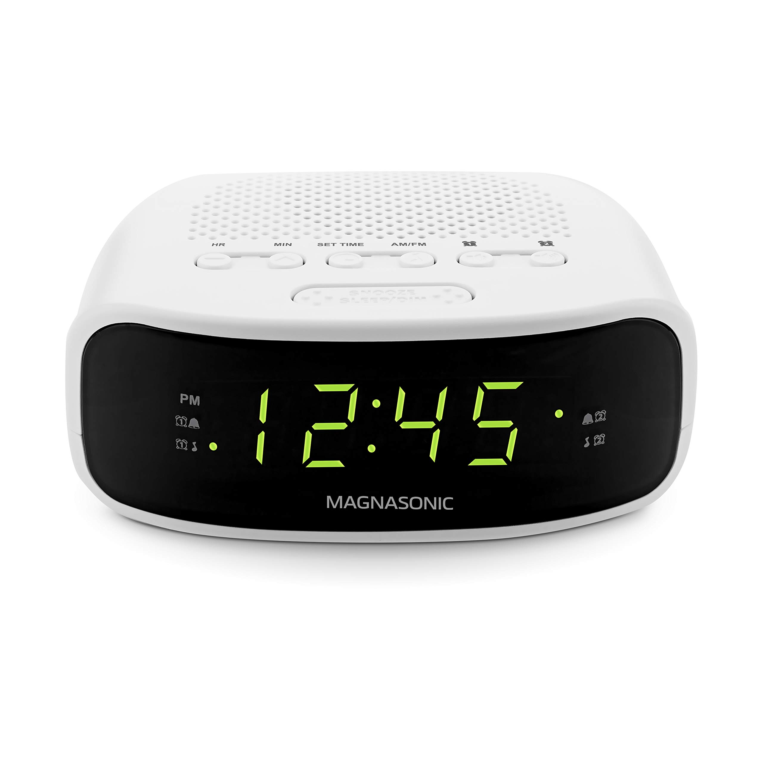 Magnasonic Digital AM/FM Clock Radio with Battery Backup, Dual Alarm, Sleep & Snooze Functions, Display Dimming Option,White (EAAC201)