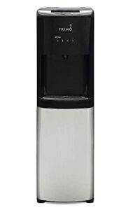 primo bottom-loading self-sanitizing water dispenser, 3 temp (hot-cool-cold) water cooler water dispenser for 5 gallon bottle w/child safety lock, black and stainless steel