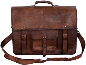 kpl 18 inch leather briefcase laptop messenger bag satchel office computer bag for men and women (18 inch)