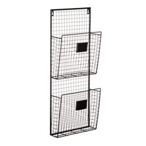 two tier wall file holder – durable black metal rack with spacious slots for easy organization, mounts on wall and door for office, home, and work – by designstyles