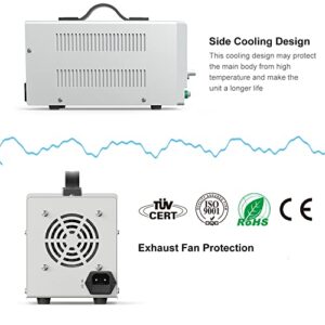 Dr.meter DC Power Supply, 30V 5A Adjustable Switching Regulated DC Bench Linear Power Supply with Alligator Leads and 3 LED Digital Display, Variable Power Supply with US 3-Prong Cable