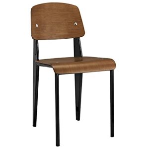 modway cabin modern wood and metal kitchen and dining room chair in walnut black