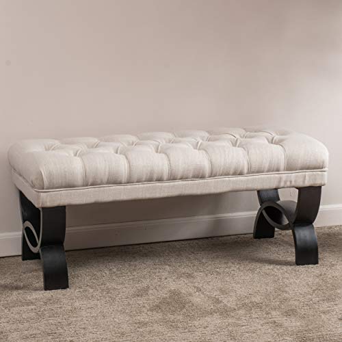 Christopher Knight Home Scarlett Tufted Fabric Ottoman / Bench, Light Beige