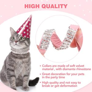 BINGPET Adjustable Cat Collar Soft Velvet Safe Collars Bling Diamante with Bells, Pink