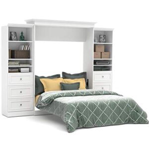 Bestar Versatile Queen Murphy Bed and 2 Shelving Units with Drawers (115W) in White