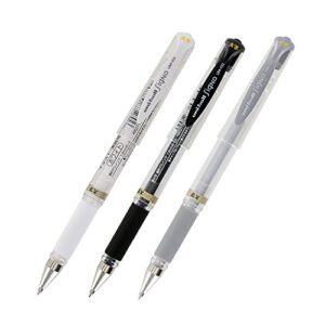 uni-ball signo um-153 gel ink rollerball pen, 1.0mm, broad point, white, black and silver set of 3