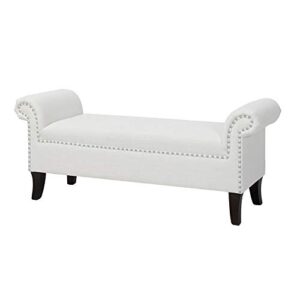 jennifer taylor home kathy roll arm entryway accent bench, bright white polyester