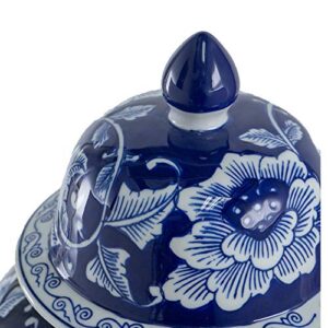 A&B Home 18" Porcelain Decorative Jar with Lid Blue White Floral Print Vase Ginger Jar Centerpiece Decor