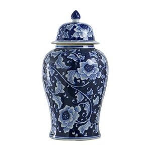 a&b home 18" porcelain decorative jar with lid blue white floral print vase ginger jar centerpiece decor