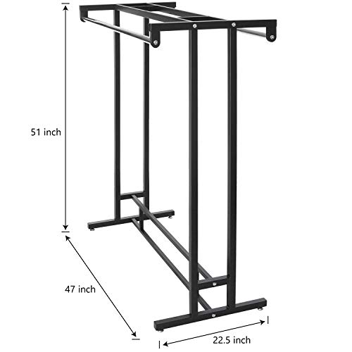 MyGift Black Stainless Steel Heavy Duty Clothes Garment Rack, Freestanding Double Rod Clothing Hanger Stand with Storage Display Shelf
