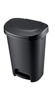 rubbermaid classic step-on trash can with lid, 13-gallon, black, easy clean wastebasket for home/kitchen/bedroom/office