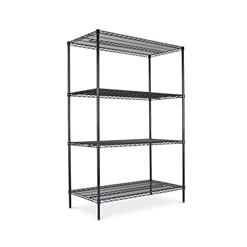 Alera SW504824BL Industrial Heavy-Duty Wire Shelving Starter Kit, 4-Shelf, 48w X 24d X 72h, Black