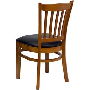 Flash Furniture 4 Pk. HERCULES Series Vertical Slat Back Cherry Wood Restaurant Chair - Black Vinyl Seat