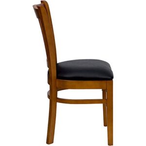 Flash Furniture 4 Pk. HERCULES Series Vertical Slat Back Cherry Wood Restaurant Chair - Black Vinyl Seat