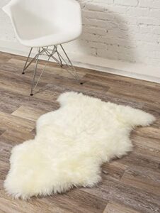 natural sheepskin rug with thick and lush 2.5 inch pile | fluffy, hypoallergenic sheep fur rug with anti-skid back | 2 x 3 ft small sheepskin wool area rugs, natural