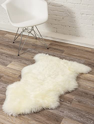 Natural Sheepskin Rug with Thick and Lush 2.5 Inch Pile | Fluffy, Hypoallergenic Sheep Fur Rug with Anti-Skid Back | 2 x 3 ft Small Sheepskin Wool Area Rugs, Natural