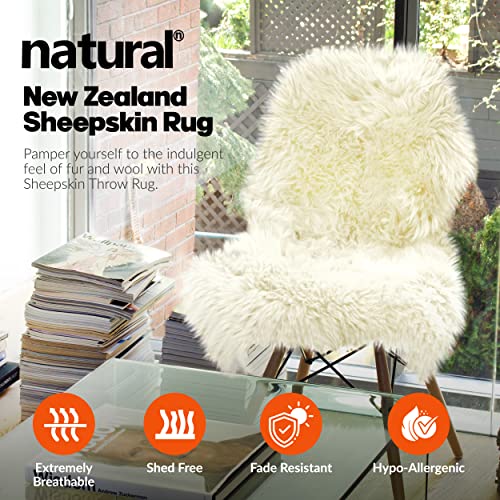 Natural Sheepskin Rug with Thick and Lush 2.5 Inch Pile | Fluffy, Hypoallergenic Sheep Fur Rug with Anti-Skid Back | 2 x 3 ft Small Sheepskin Wool Area Rugs, Natural